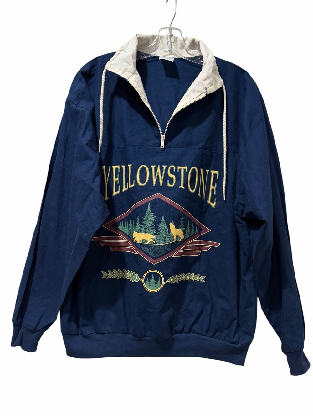 Yellowstone Large Vintage 90’s Windbreaker Pull Over Quarter Zip Wolf Jacket B13